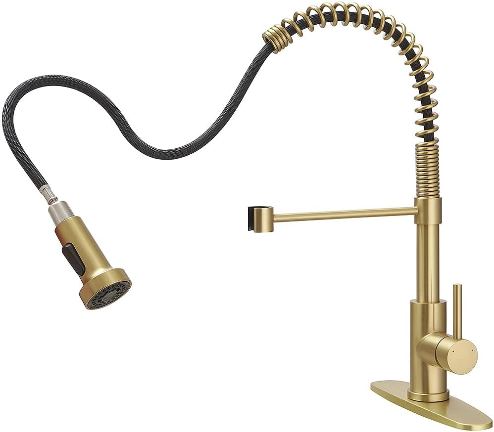 OWOFAN Kitchen Faucet with Pull Down Sprayer Brushed Nickel Stainless Steel 1 Handle Pull Out Spring Sink Faucets 1 Hole Or 3 Hole Dual Function for Farmhouse Camper Laundry Utility Rv Wet Bar