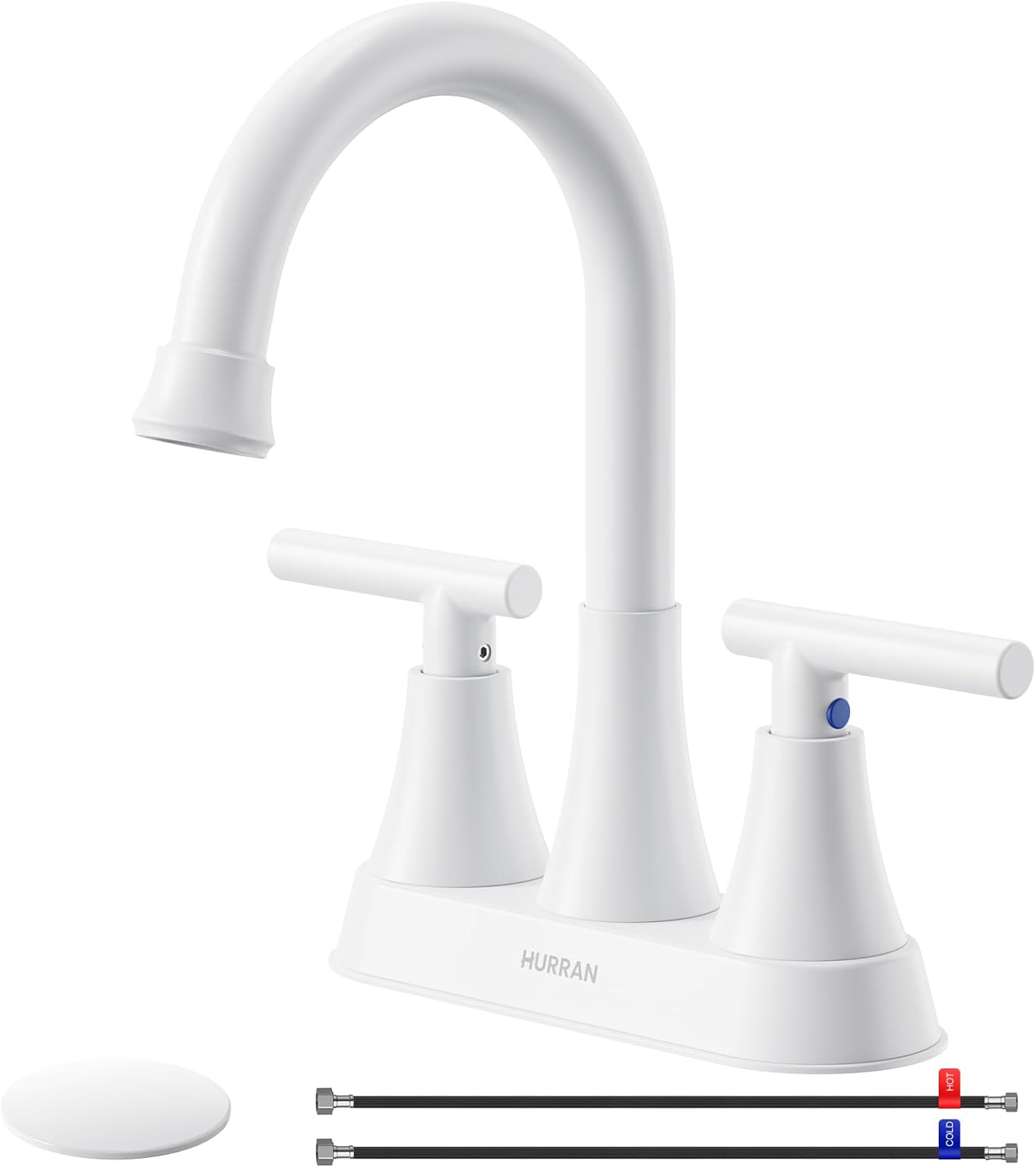 Bathroom Faucets for Sink 3 Hole, Hurran 4 inch Matte Black Bathroom Sink Faucet with Pop-up Drain and 2 Supply Hoses, Stainless Steel Lead-Free Centerset Faucet for Vanity RV, 2 Pack