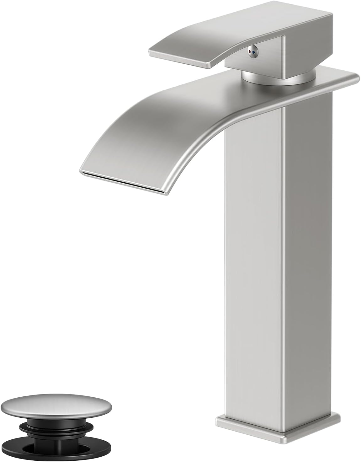 Ryuwanku Bathroom Faucet Matte Black Modern Waterfall Bathroom Sink Faucet with Single Handle Suitable for 1 or 3 Holes,Supply Deck Plate and Hose