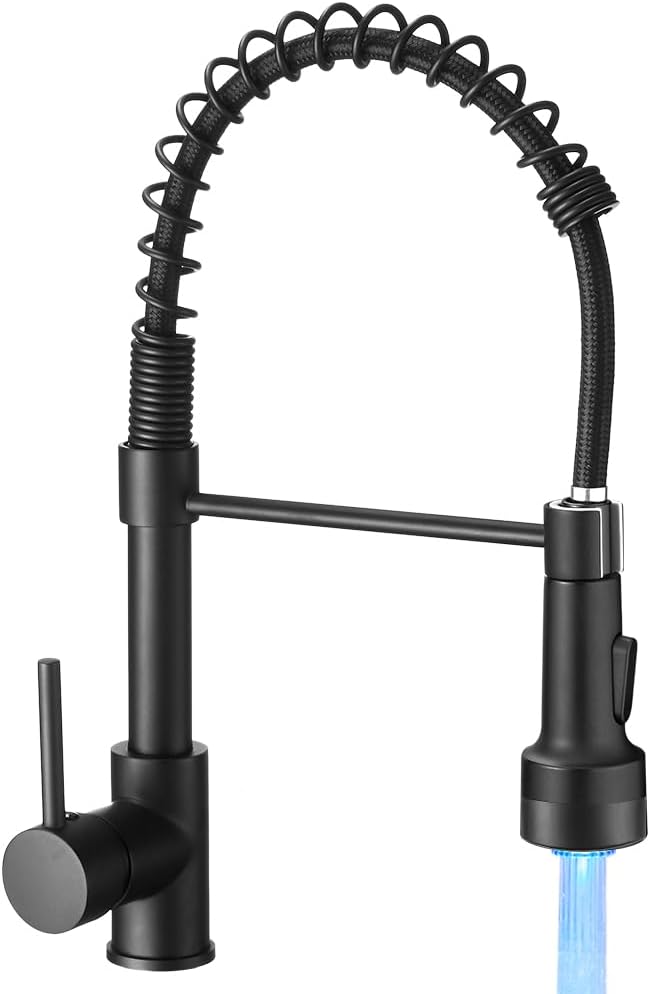 OWOFAN Kitchen Faucet with Pull Down Sprayer Brushed Nickel Stainless Steel 1 Handle Pull Out Spring Sink Faucets 1 Hole Or 3 Hole Dual Function for Farmhouse Camper Laundry Utility Rv Wet Bar