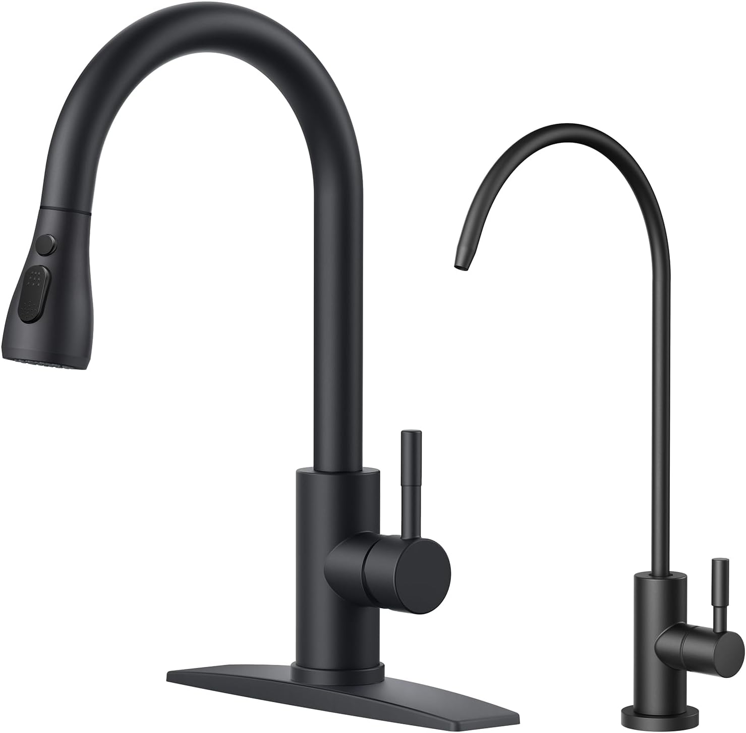 FORIOUS Black Kitchen Faucet with Soap Dispenser and Pull Down Sprayer, Bar High Arc Single Handle Classic 3 Modes Stainless Steel Faucet for Kitchen Sink Farmhouse RV Laundry Camper