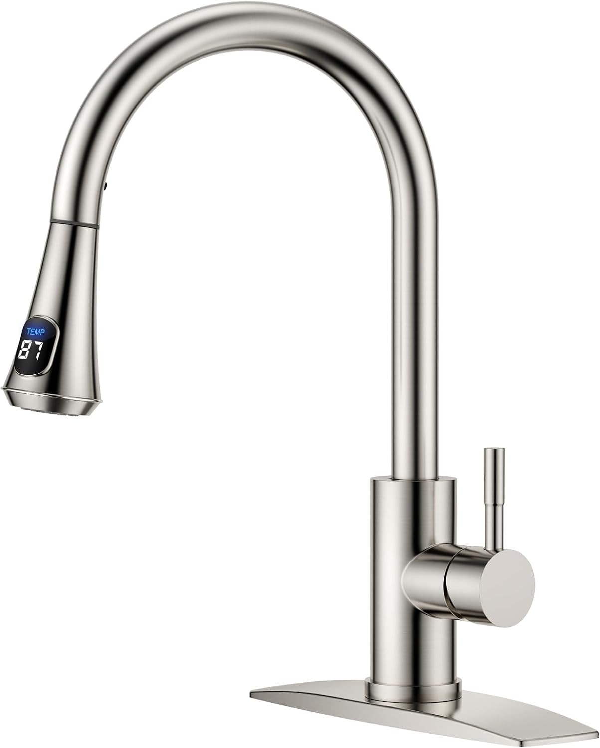 FORIOUS Kitchen Faucets with Pull Down Sprayer, Brushed Nickel, High Arc Single Handle Classic Stainless Steel Sink Faucet 1 or 3 Hole, Suitable for Farmhouse Camper Laundry Rv Bar