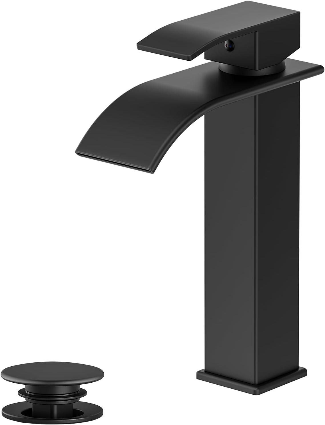 Ryuwanku Bathroom Faucet Matte Black Modern Waterfall Bathroom Sink Faucet with Single Handle Suitable for 1 or 3 Holes,Supply Deck Plate and Hose