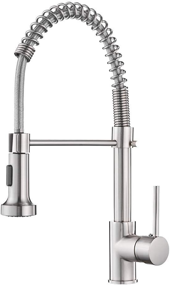 OWOFAN Kitchen Faucet with Pull Down Sprayer Brushed Nickel Stainless Steel 1 Handle Pull Out Spring Sink Faucets 1 Hole Or 3 Hole Dual Function for Farmhouse Camper Laundry Utility Rv Wet Bar