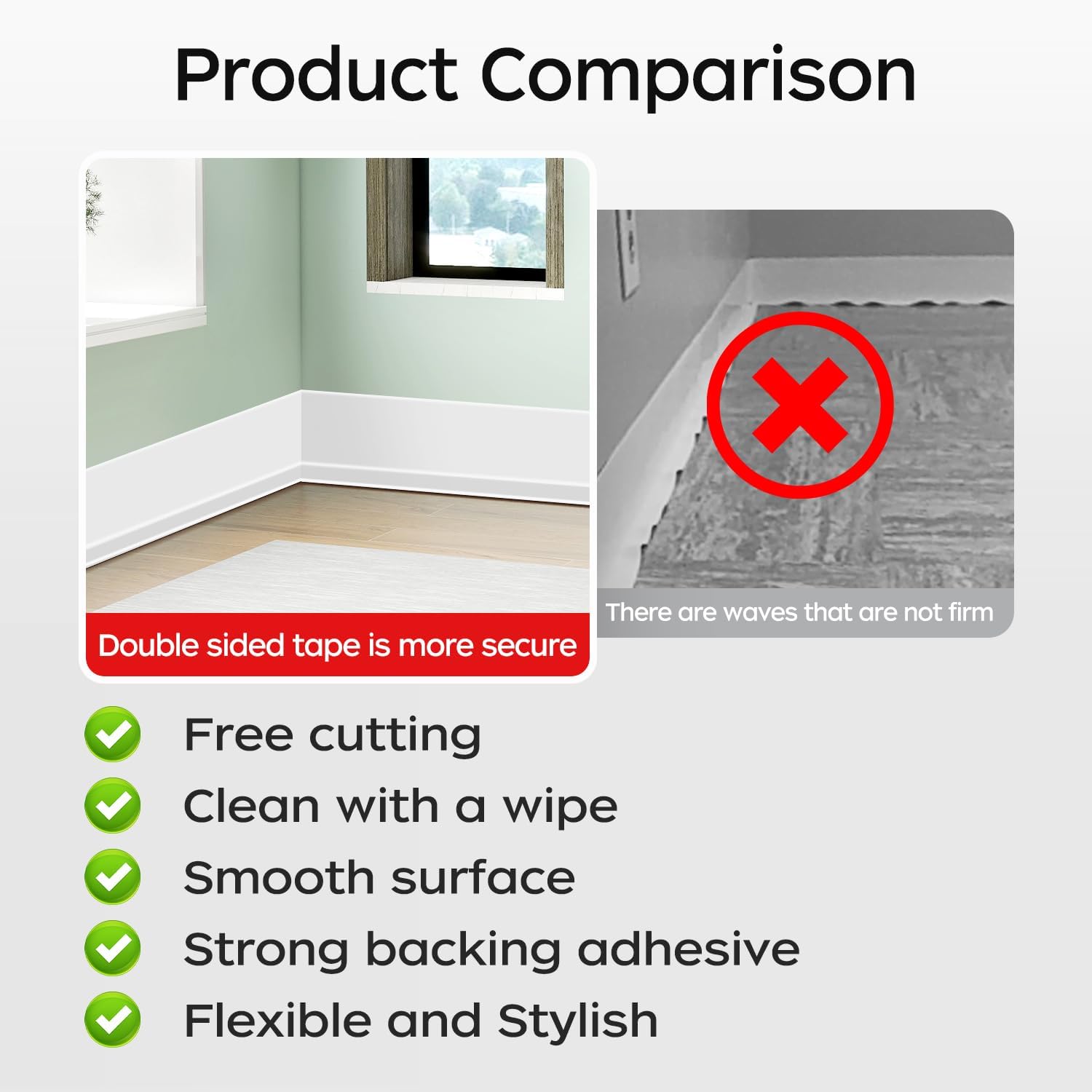 Flexible Baseboard Molding Trim 3 Inch(W) x 40 Feet(L) Self Adhesive Vinyl Wall Base Peel and Stick Cove Base,Rubber Wall Base. (White)