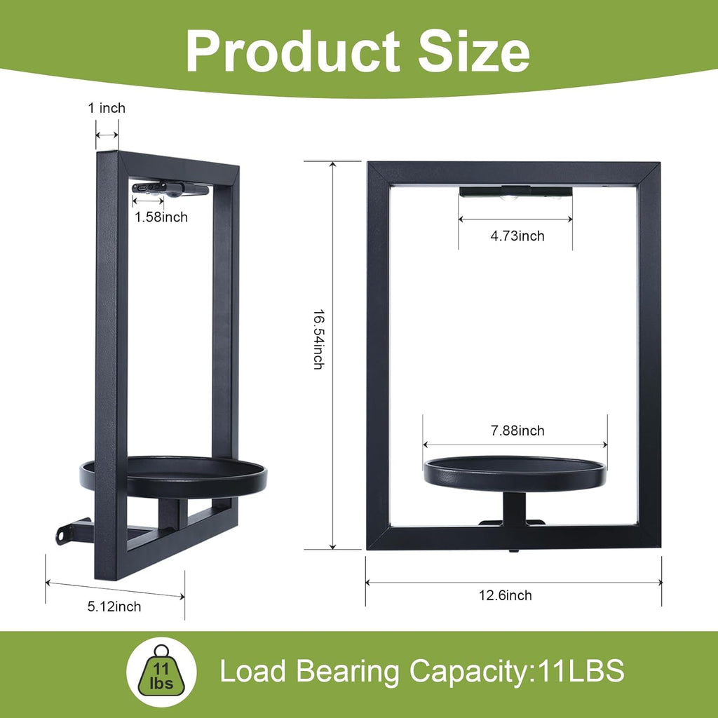 BAOYOUNI 2 Pack Picture Frame Wall Plant Holder with Light,Metal Window Plant Shelf，Modern Floating Plant Stand for Indoor Outdoor Patio Balcony Garden Living Room Bedroom