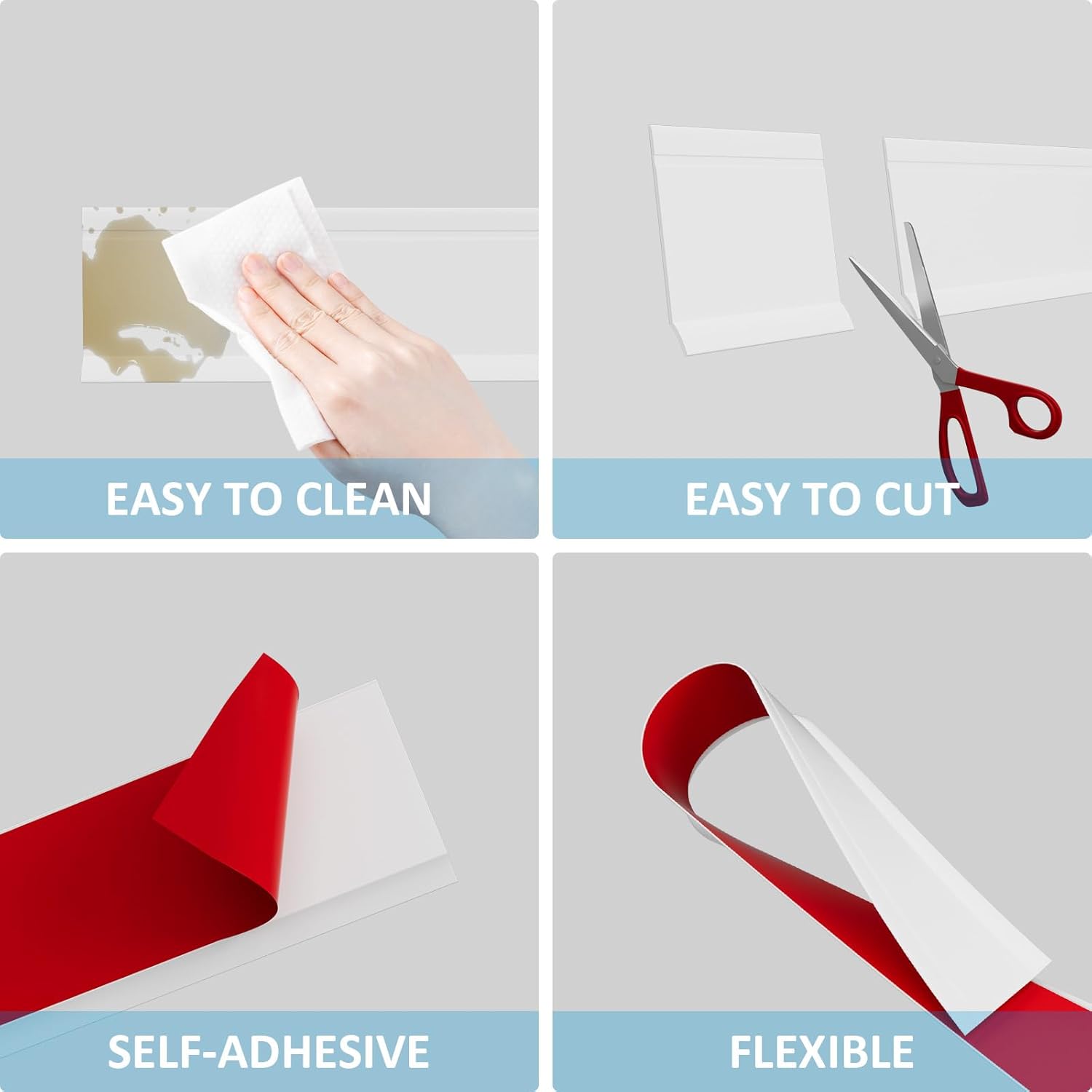 Duzzy Flexible Baseboard Trim, 6 Inch(H) x 20 Feet(L) Peel and Stick Vinyl Baseboard Molding Trim, Self-Adhesive Wall Base Cove Base