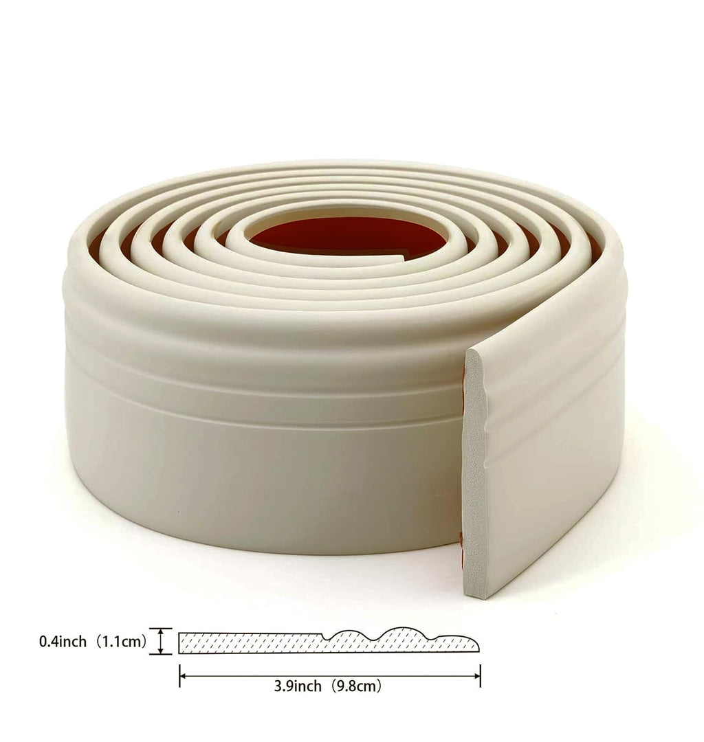 Taaizau Hardened Peel and Stick Baseboard Trim, Flexible Strip and Caulk for Floor, Chair Rail, Wall Base (16.4 ft x 3.9 inch, Beige, Foam Material)