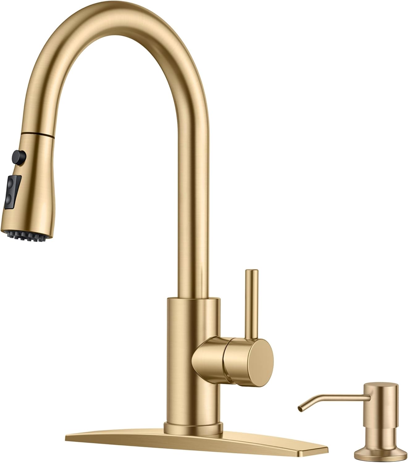 FORIOUS Black Kitchen Faucet with Soap Dispenser and Pull Down Sprayer, Bar High Arc Single Handle Classic 3 Modes Stainless Steel Faucet for Kitchen Sink Farmhouse RV Laundry Camper