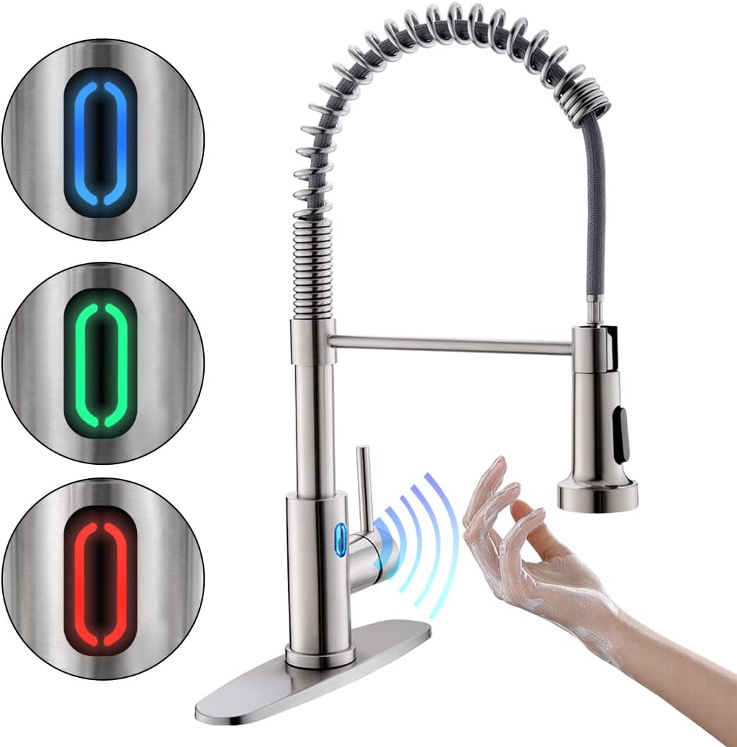 OWOFAN Kitchen Faucet with Pull Down Sprayer Brushed Nickel Stainless Steel 1 Handle Pull Out Spring Sink Faucets 1 Hole Or 3 Hole Dual Function for Farmhouse Camper Laundry Utility Rv Wet Bar