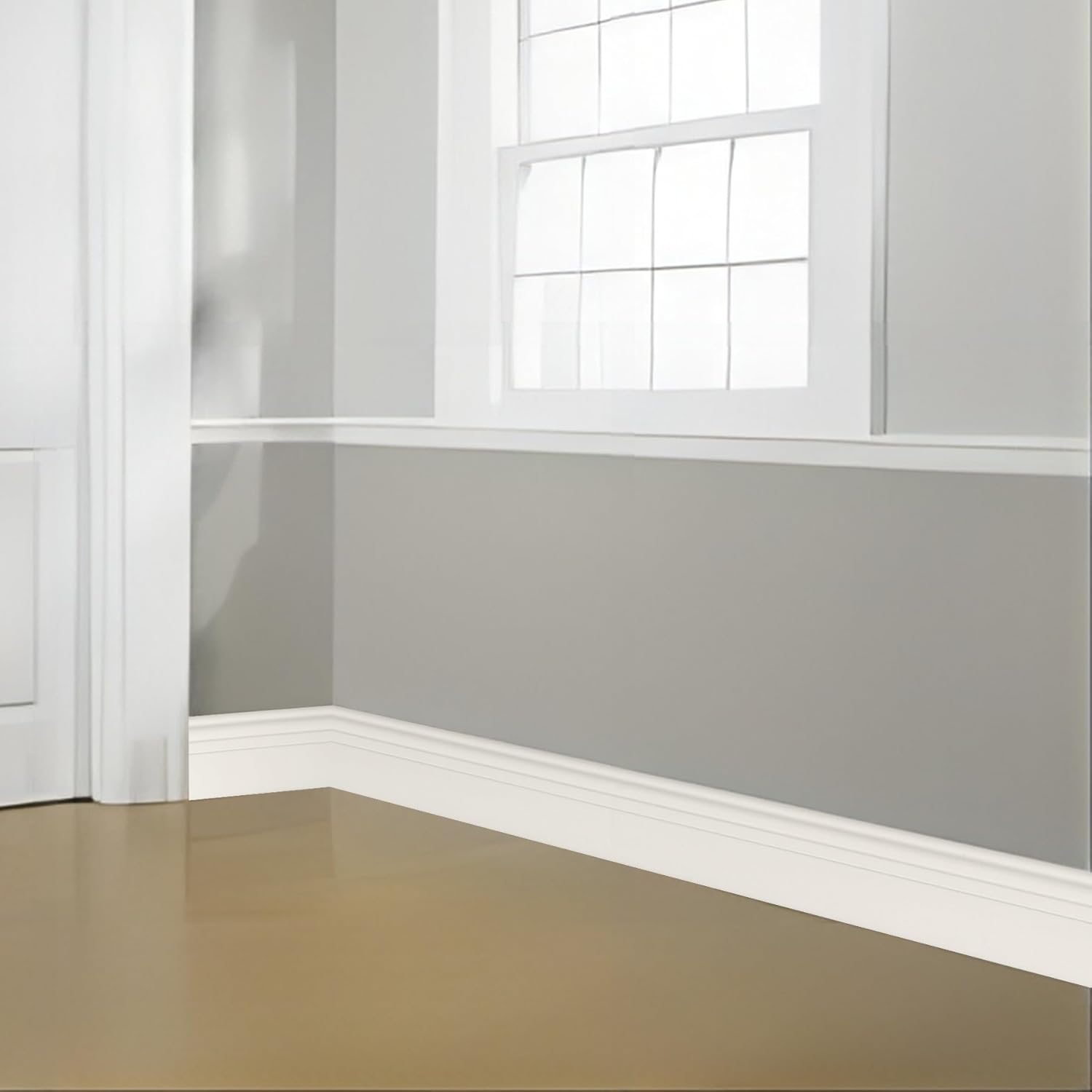 Taaizau Hardened Peel and Stick Baseboard Trim, Flexible Strip and Caulk for Floor, Chair Rail, Wall Base (16.4 ft x 3.9 inch, Beige, Foam Material)