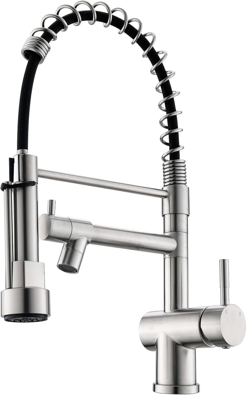 Kitchen Faucet with Pull Down Sprayer, VFAUOSIT Lead-Free Kitchen Sink Faucet Brushed Nickel Stainless Steel Modern High Arc Pull Out Single Hole Kitchen Faucets for Bar RV Bathroom Sink Faucets