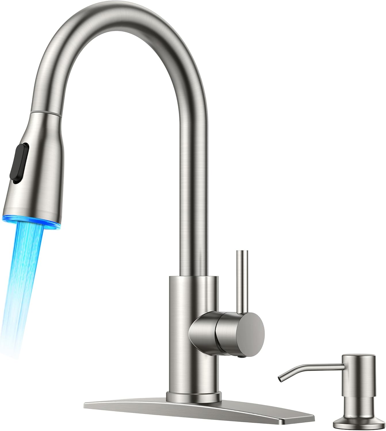 FORIOUS Black Kitchen Faucet with Soap Dispenser and Pull Down Sprayer, Bar High Arc Single Handle Classic 3 Modes Stainless Steel Faucet for Kitchen Sink Farmhouse RV Laundry Camper