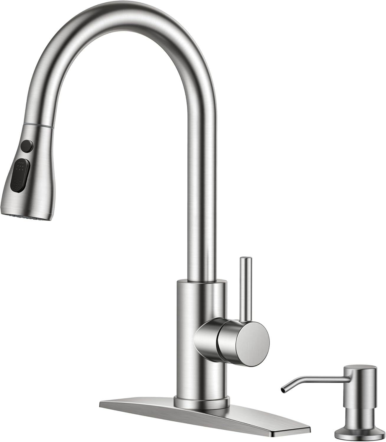 FORIOUS Kitchen Faucets with Pull Down Sprayer, Brushed Nickel, High Arc Single Handle Classic Stainless Steel Sink Faucet 1 or 3 Hole, Suitable for Farmhouse Camper Laundry Rv Bar