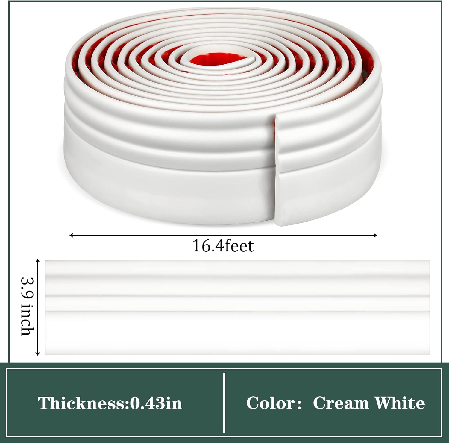 Sasylvia 2 Pcs Flexible Baseboard Molding Trim 4 Inch x 16 Feet Self Adhesive Vinyl Wall Base Peel and Stick Rubber Wall Base Trim Molding Flexible Floor for Floors(Cream White)