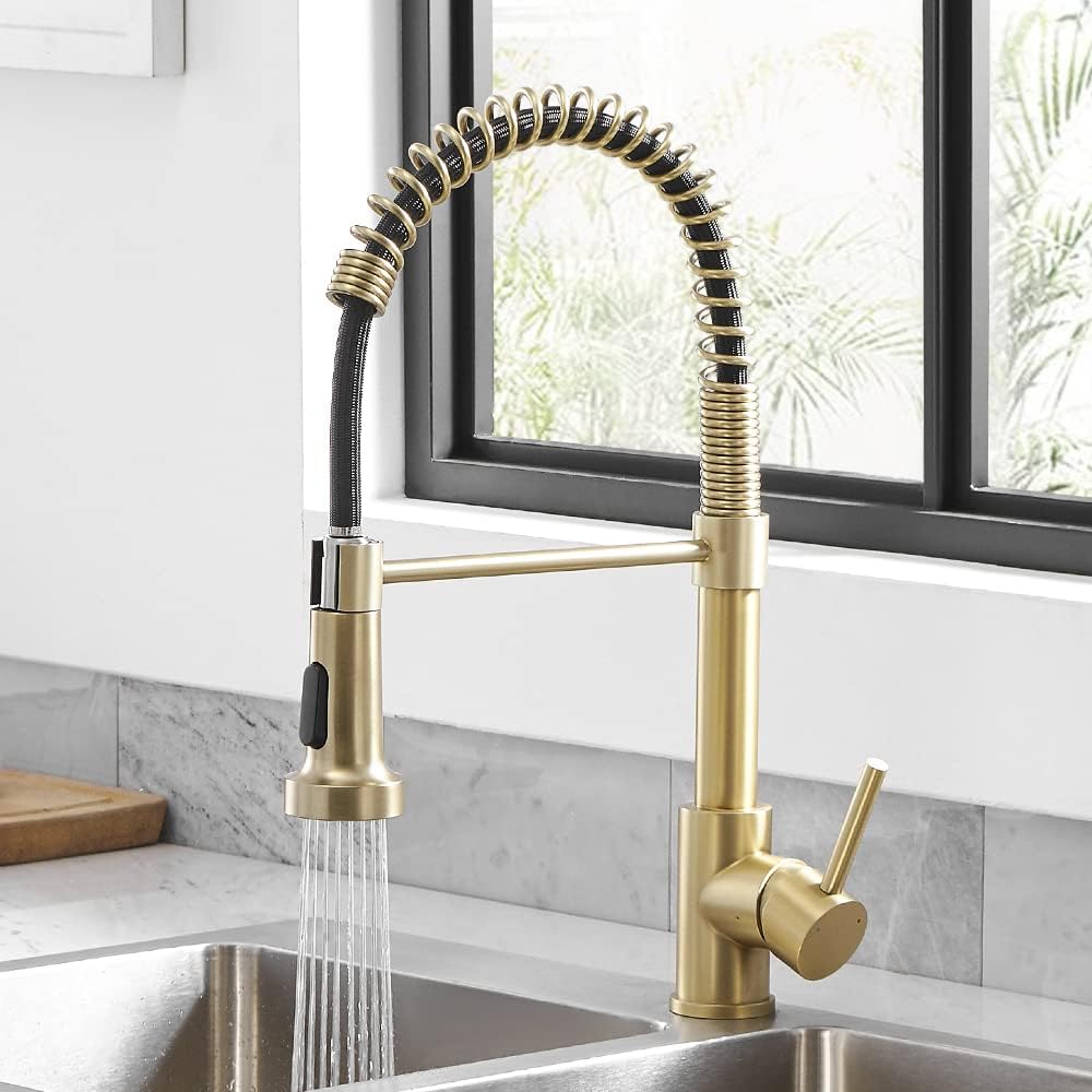 OWOFAN Kitchen Faucet with Pull Down Sprayer Brushed Nickel Stainless Steel 1 Handle Pull Out Spring Sink Faucets 1 Hole Or 3 Hole Dual Function for Farmhouse Camper Laundry Utility Rv Wet Bar