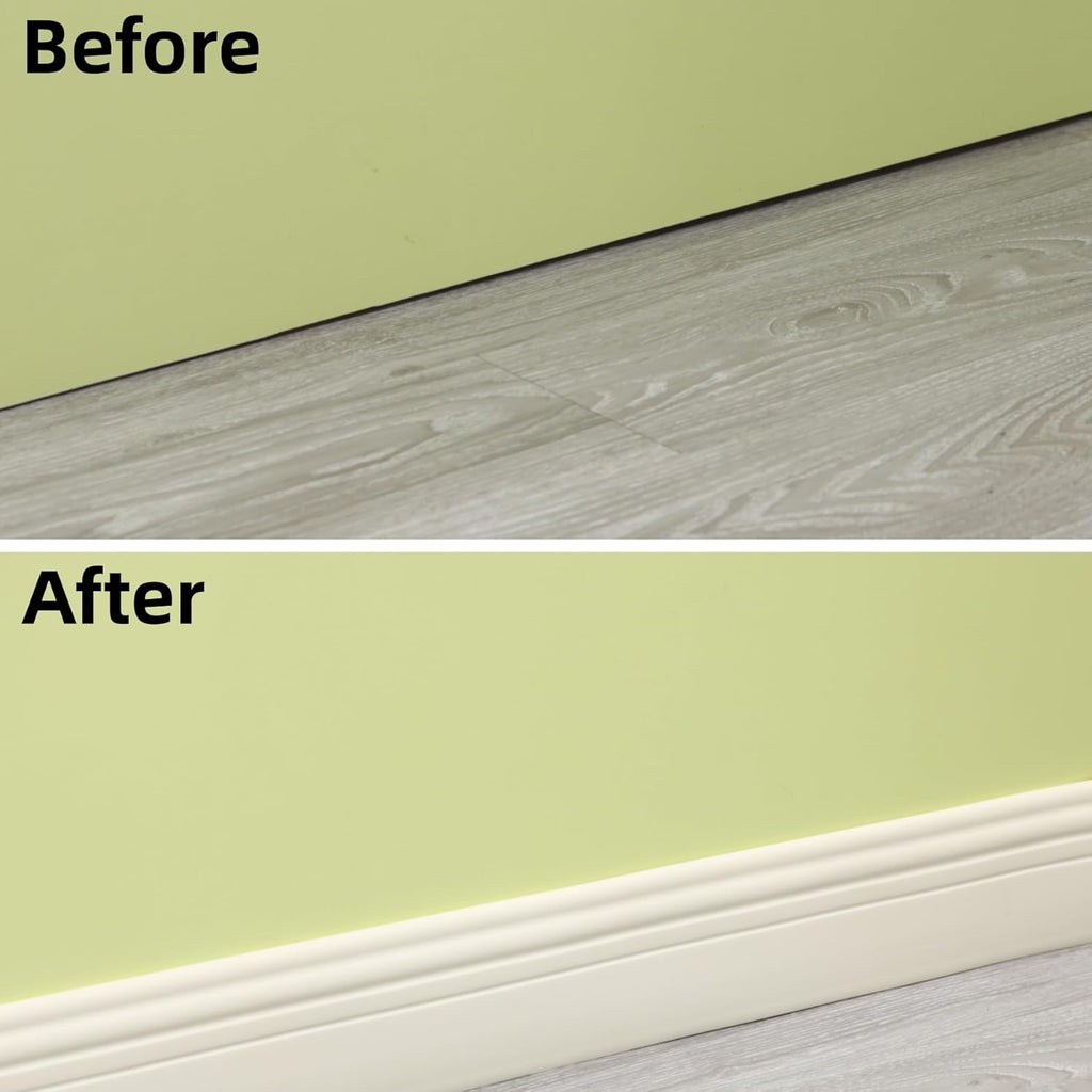 Taaizau Hardened Peel and Stick Baseboard Trim, Flexible Strip and Caulk for Floor, Chair Rail, Wall Base (16.4 ft x 3.9 inch, Beige, Foam Material)