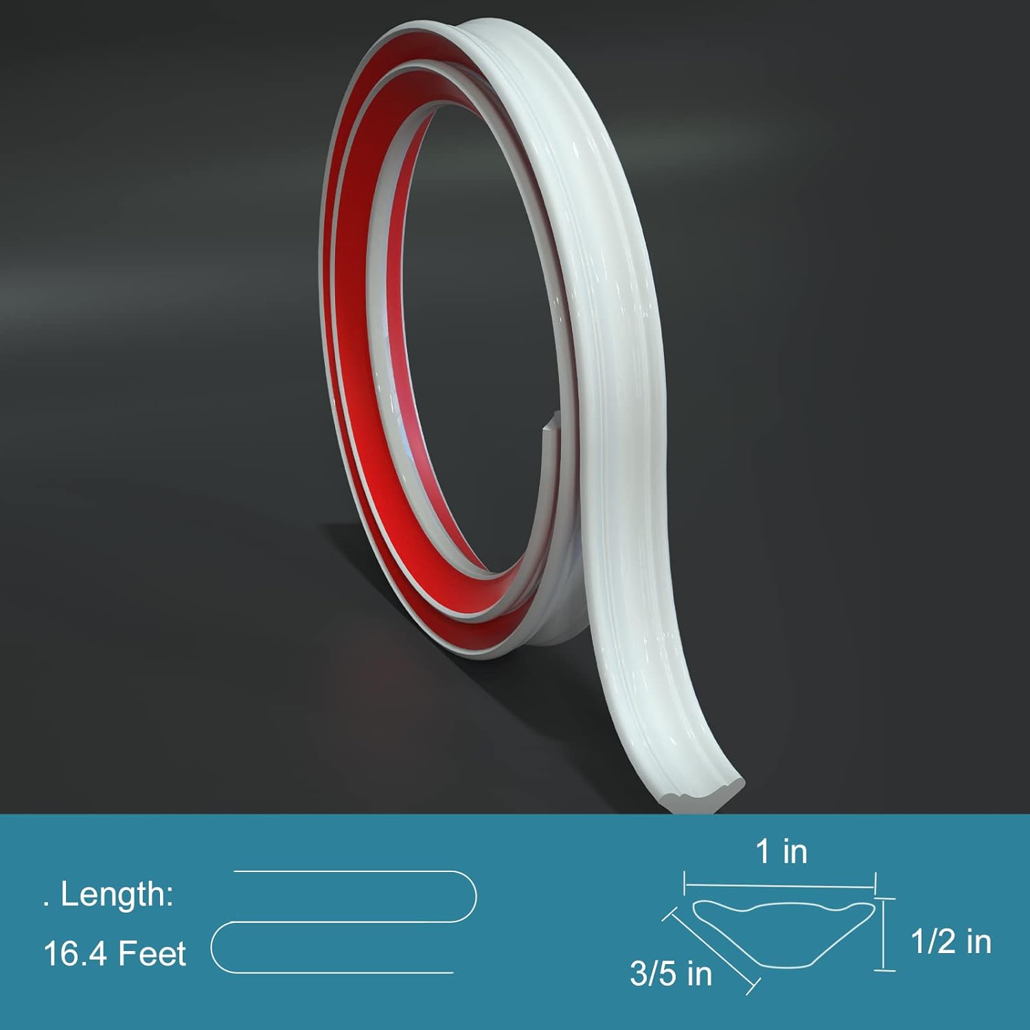 Flexible Trim Caulk Strip Wall Moulding Trim, 1 in x16 Ft Peel and Stick Trim for Wall Corner Deco, Ceiling, Backsplash Tile Edge, Countertops, Baseboard, Floor(White)