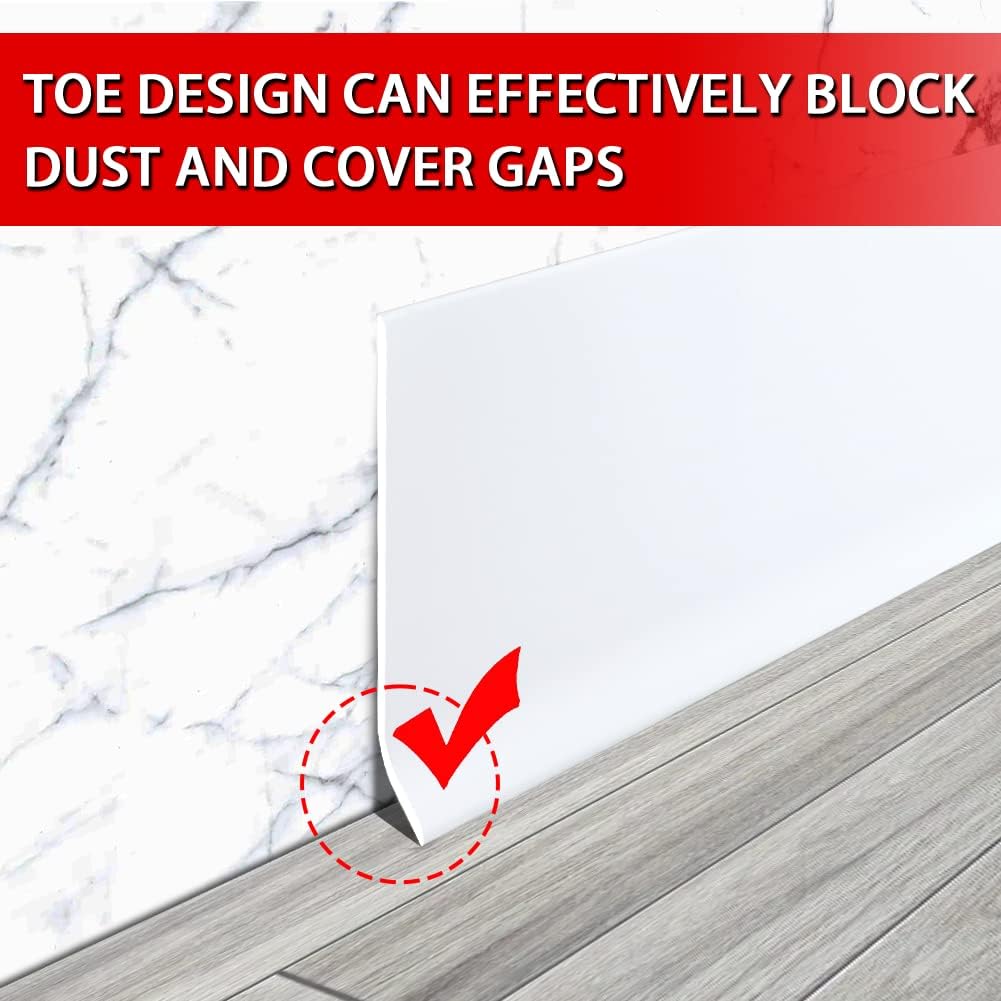 Vinyl Wall Base Baseboard Molding Trim 4" Flexible Self Adhesive Rubber Wall Base Moulding Trim Peel and Stick Design, 4 Inch x 20 Feet, White