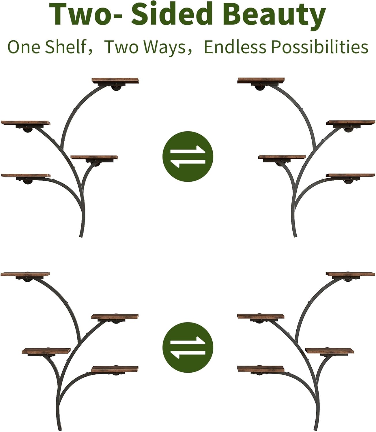 POZILAN Wall Planters for Indoor Plants, Wall Mount Plant Holder, 2 Pack 8 Tiered Wall Mounted Planter Hanging Planters Plant Stand Indoor, Window Plant Shelves for Living Room Patio