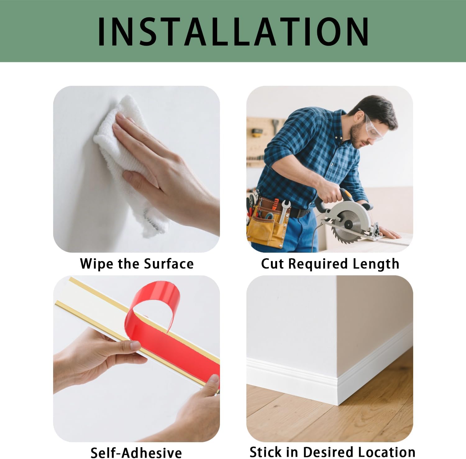 Wall Baseboard Molding Trim,8-Pack of 48 x 3.27 Inch,Peel and Stick High Impact Finish Molding Panel Skirting Board for Home Decor,32 Feet (White 2)