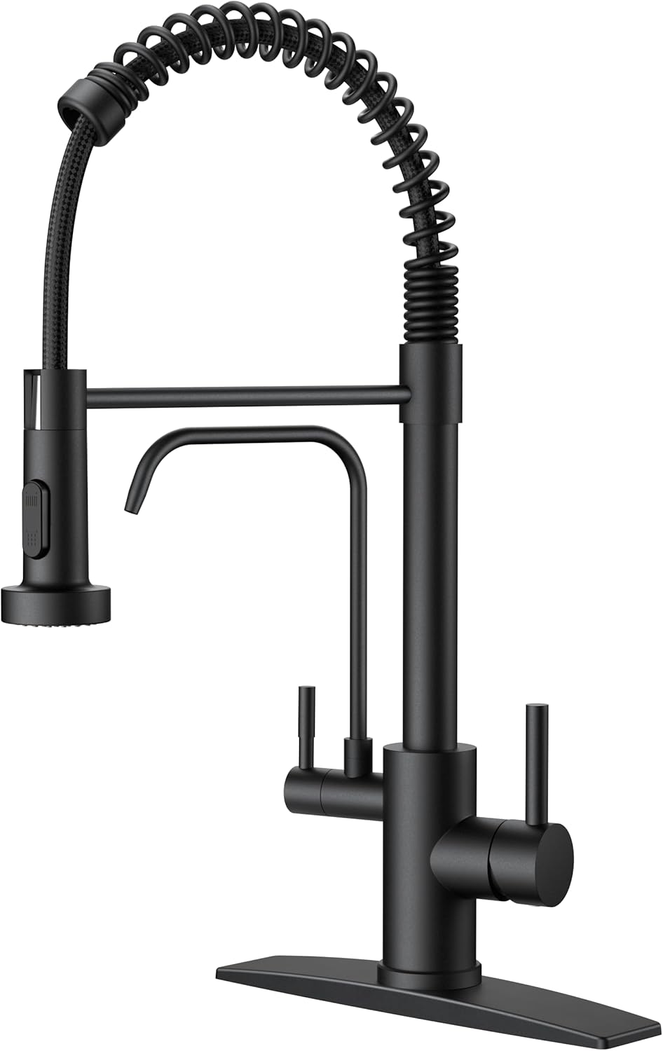 FORIOUS Black Kitchen Faucet with Pull Down Sprayer, Stainless Steel Commercial Single Handle Classic Spring Pull Out Kitchen Sink Faucet for Pot Filler, Farmhouse Camper Bar Laundry Room