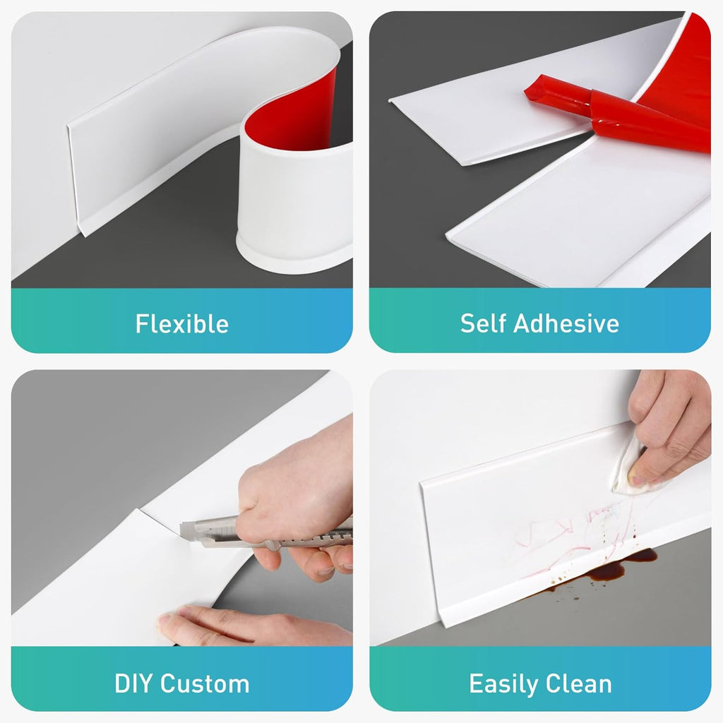 FCSOTSPS Baseboard Trim, 4 Inch(W) x 40 Feet(L) Flexible Baseboard Molding Trim,Self Adhesive Vinyl Baseboard Cove Base,Peel and Stick Wall Base Boards with 1 PCS Utility Knife,White