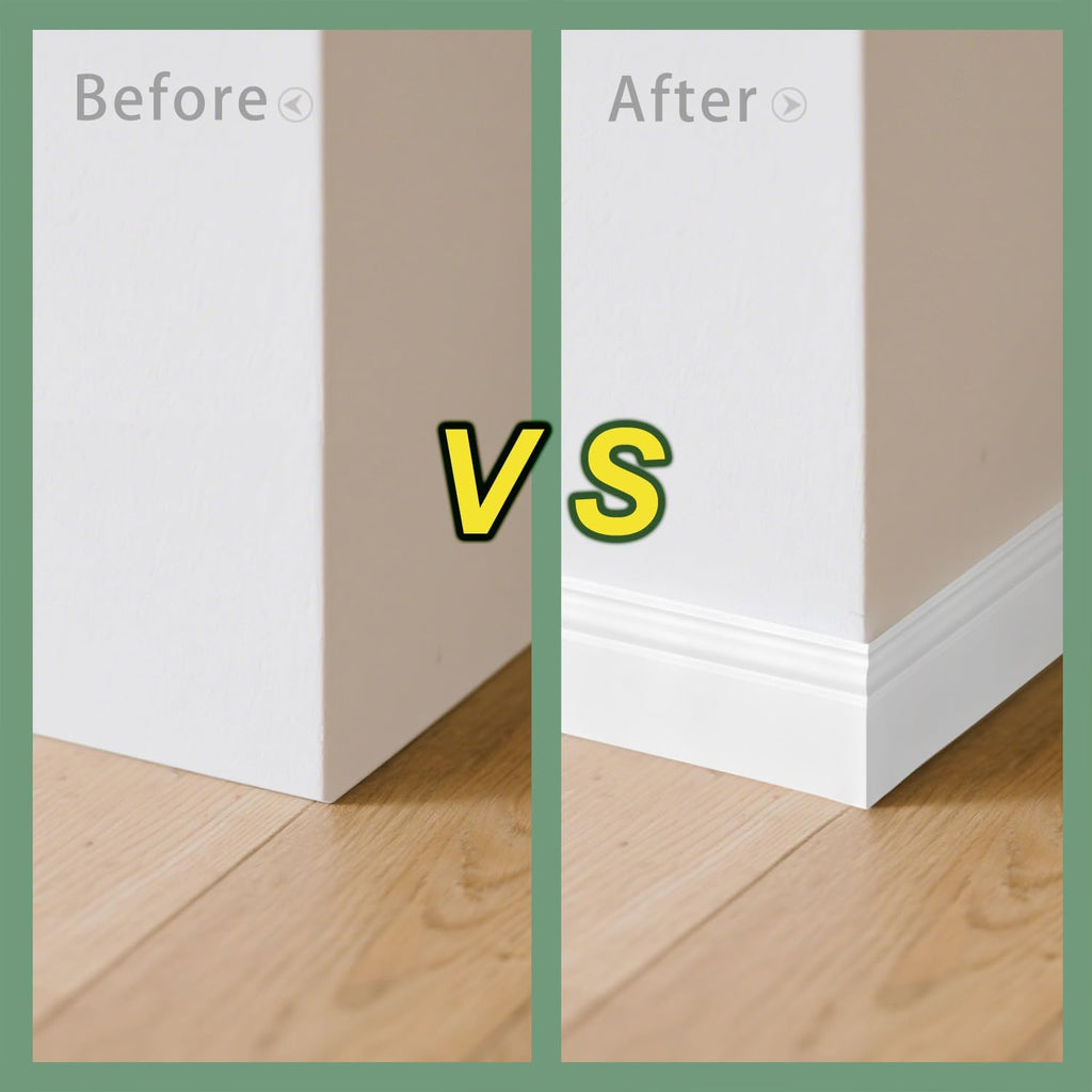 Wall Baseboard Molding Trim,8-Pack of 48 x 3.27 Inch,Peel and Stick High Impact Finish Molding Panel Skirting Board for Home Decor,32 Feet (White 2)