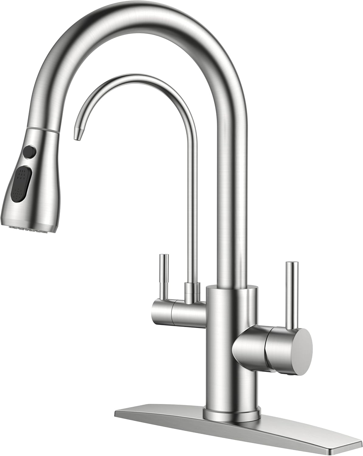 FORIOUS Kitchen Faucets with Pull Down Sprayer, Brushed Nickel, High Arc Single Handle Classic Stainless Steel Sink Faucet 1 or 3 Hole, Suitable for Farmhouse Camper Laundry Rv Bar