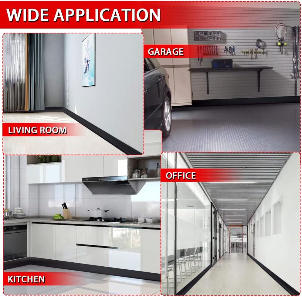 Vinyl Wall Base Baseboard Molding Trim 4" Flexible Self Adhesive Rubber Wall Base Moulding Trim Peel and Stick Design, 4 Inch x 20 Feet, Black