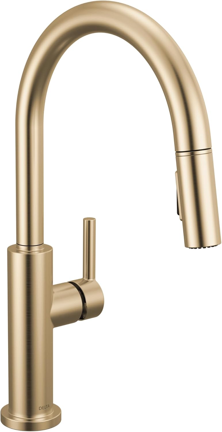 Delta Nicoli Brushed Gold Kitchen Faucet with Pull Down Sprayer, Modern Single Hole Kitchen Sink Faucet, Single Handle, Champagne Bronze 19867LF-CZ