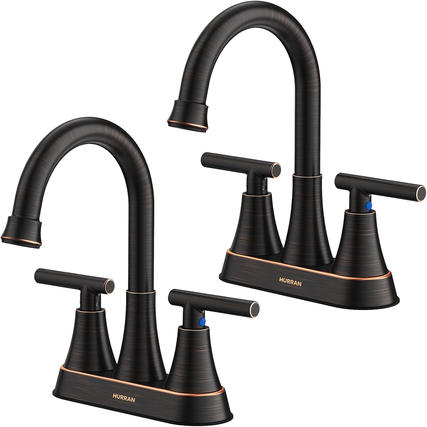 Bathroom Faucets for Sink 3 Hole, Hurran 4 inch Matte Black Bathroom Sink Faucet with Pop-up Drain and 2 Supply Hoses, Stainless Steel Lead-Free Centerset Faucet for Vanity RV, 2 Pack