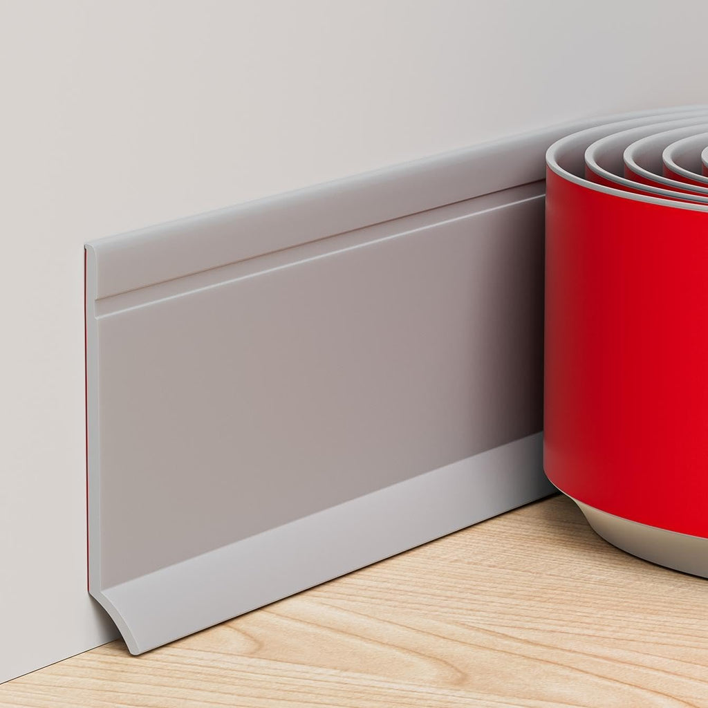Duzzy Flexible Baseboard Trim, 6 Inch(H) x 20 Feet(L) Peel and Stick Vinyl Baseboard Molding Trim, Self-Adhesive Wall Base Cove Base