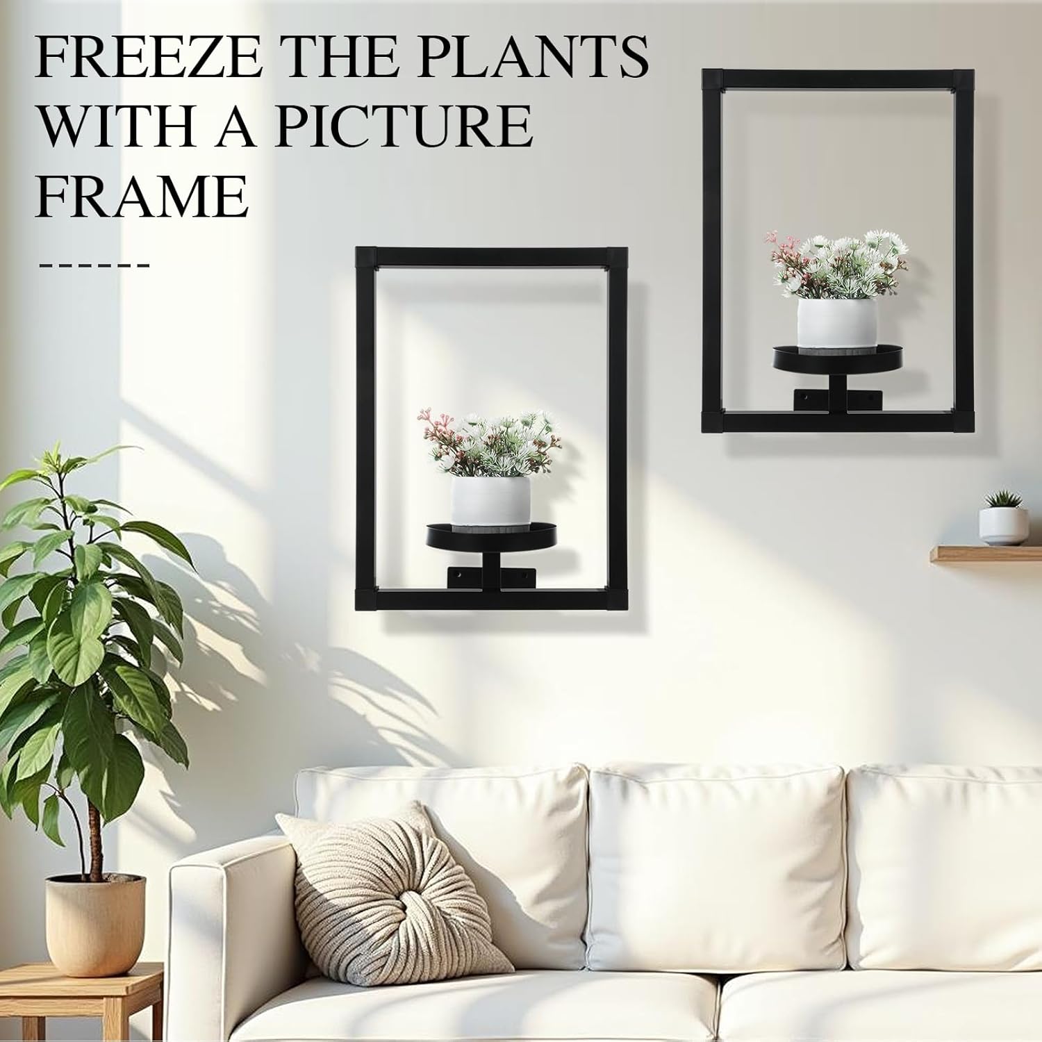 CroBlissful 4 Pcs Wall Plant Holder Wall Planters for Indoor Plants Metal Window Planters Shelves Picture Frame for Indoor Outdoor Living Room Balcony Garden(Rectangle Style)