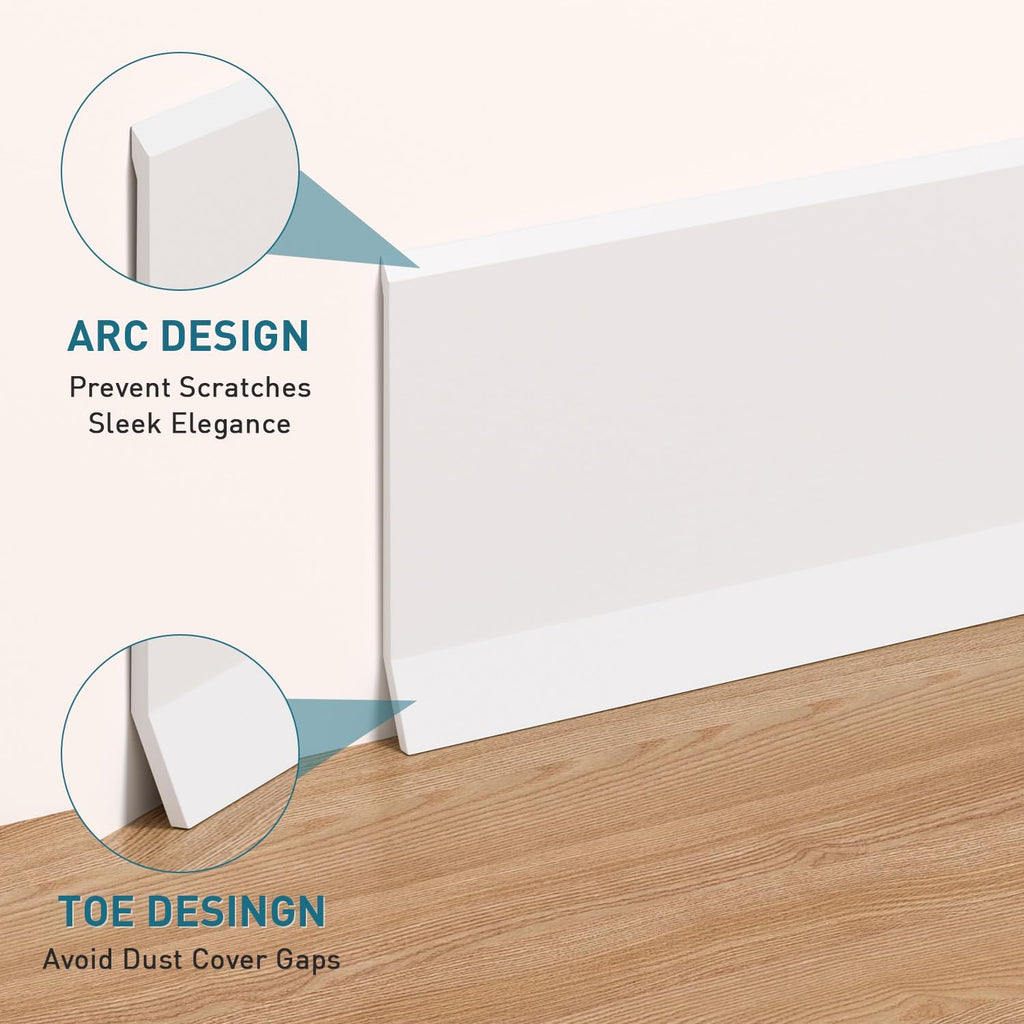 Flexible Baseboard Molding Trim, 4 Inch Vinyl Wall Base with Wider Self-Adhesive Peel and Stick Cove Base, Rubber Wall Base Moulding Trim, 20 Feet, White