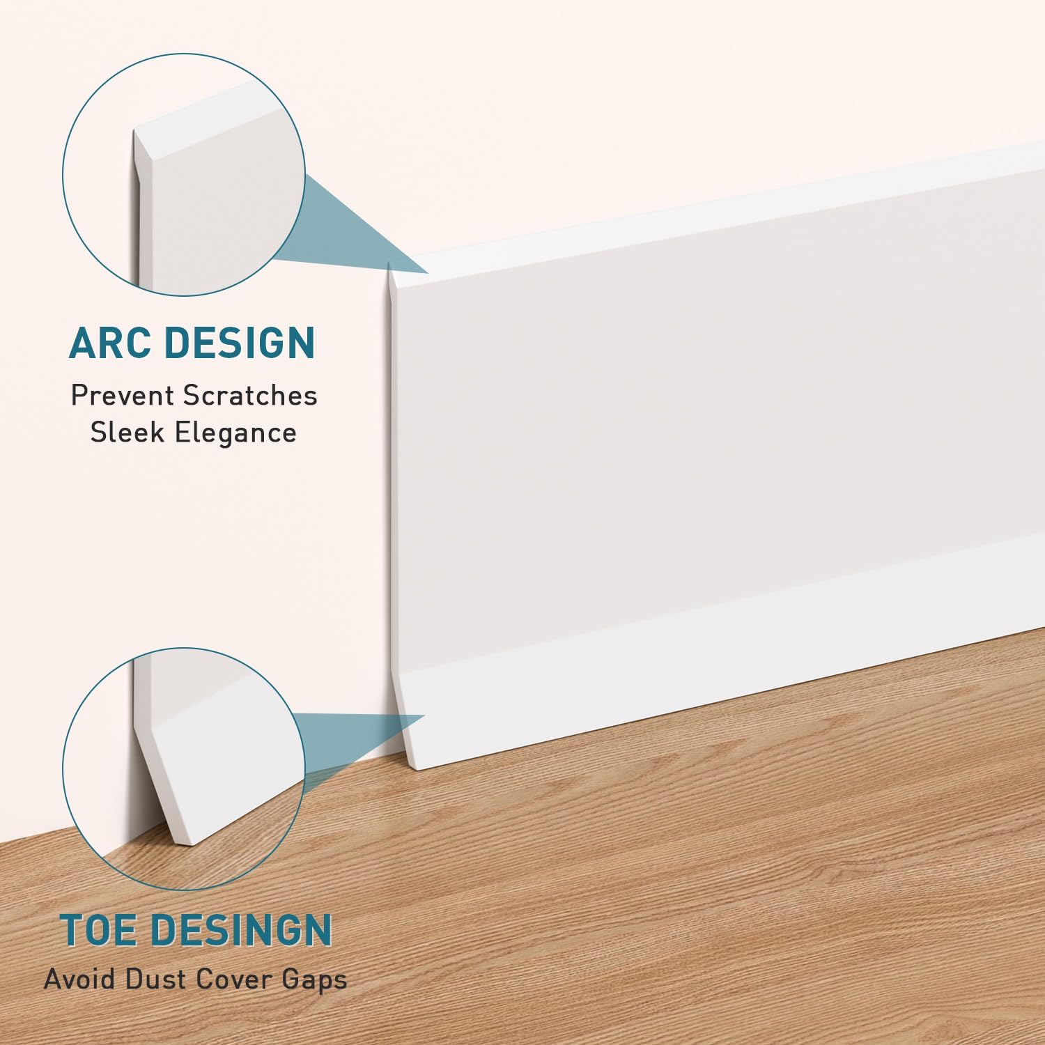 Flexible Baseboard Molding Trim, 4 Inch Vinyl Wall Base with Wider Self-Adhesive Peel and Stick Cove Base, Rubber Wall Base Moulding Trim, 20 Feet, White