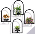 CroBlissful 4 Pcs Wall Plant Holder Wall Planters for Indoor Plants Metal Window Planters Shelves Picture Frame for Indoor Outdoor Living Room Balcony Garden(Rectangle Style)
