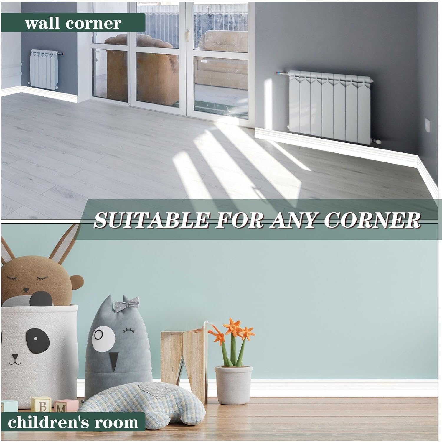 Sasylvia 2 Pcs Flexible Baseboard Molding Trim 4 Inch x 16 Feet Self Adhesive Vinyl Wall Base Peel and Stick Rubber Wall Base Trim Molding Flexible Floor for Floors(Cream White)