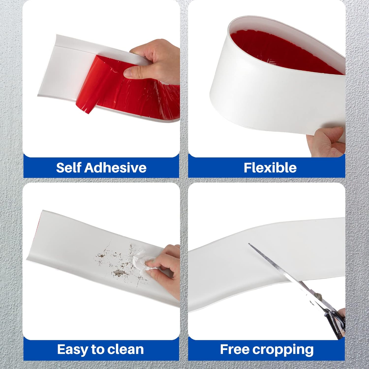 COUKIU Flexible Baseboard Molding Trim, 4 Inch x 20 Feet Self-Adhesive Vinyl Wall Base Cove Base, Peel and Stick Rubber Wall Base Moulding Trim(S100, White)