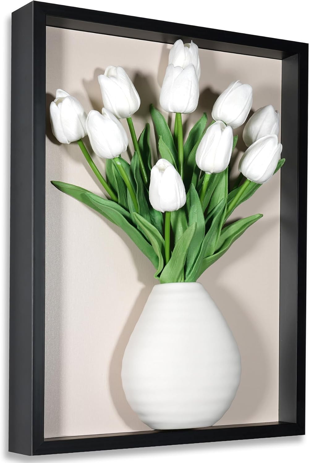 yimido Plant Picture Frame Wall Decor – Wall Planters for Indoor Plants, 3D Wall Art Frame with Ceramic Vase and Artificial Tulips, Hanging Plant Holder for Living Room, Bedroom, Hallway, Black