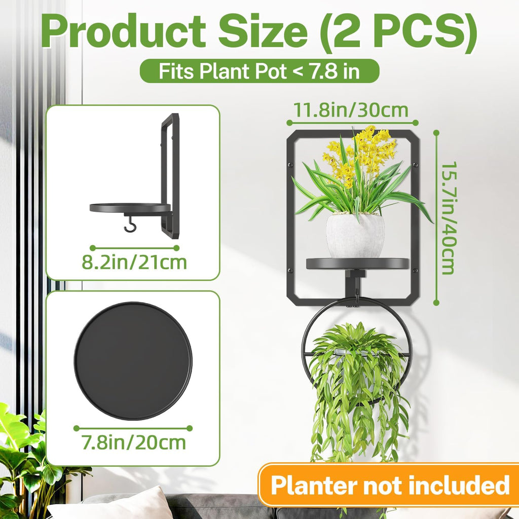 iDavosic.ly Wall Plant Holder Set of 4, Indoor Floating Display Stand, 11.8 Inch Heavy Duty Hooks Outdoor Metal Picture Frame, Garden Porch Patio Decor, Space Saving (Pots/Chains/Plants Not Included)