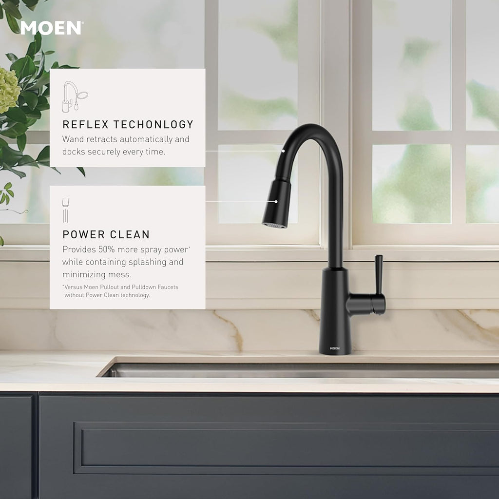 Moen Riley Spot Resist Stainless One-Handle Modern Pulldown Kitchen Faucet Featuring Power Clean and Reflex Docking System for the Spray Head, 7402SRS