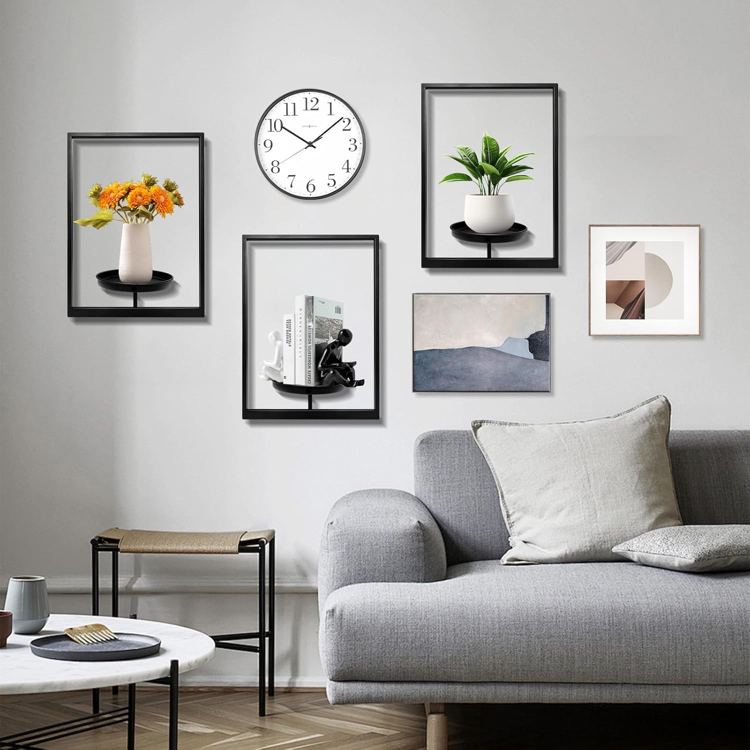 DFLU Picture Frame Plant Holder Indoor, Black Wall Plants Hanger Outdoor,Metal Window Potted Stand Shelves, Wall-Mounted Hanging Planters Art Rack for Living Room Balcony Patio Garden(3Pcs)