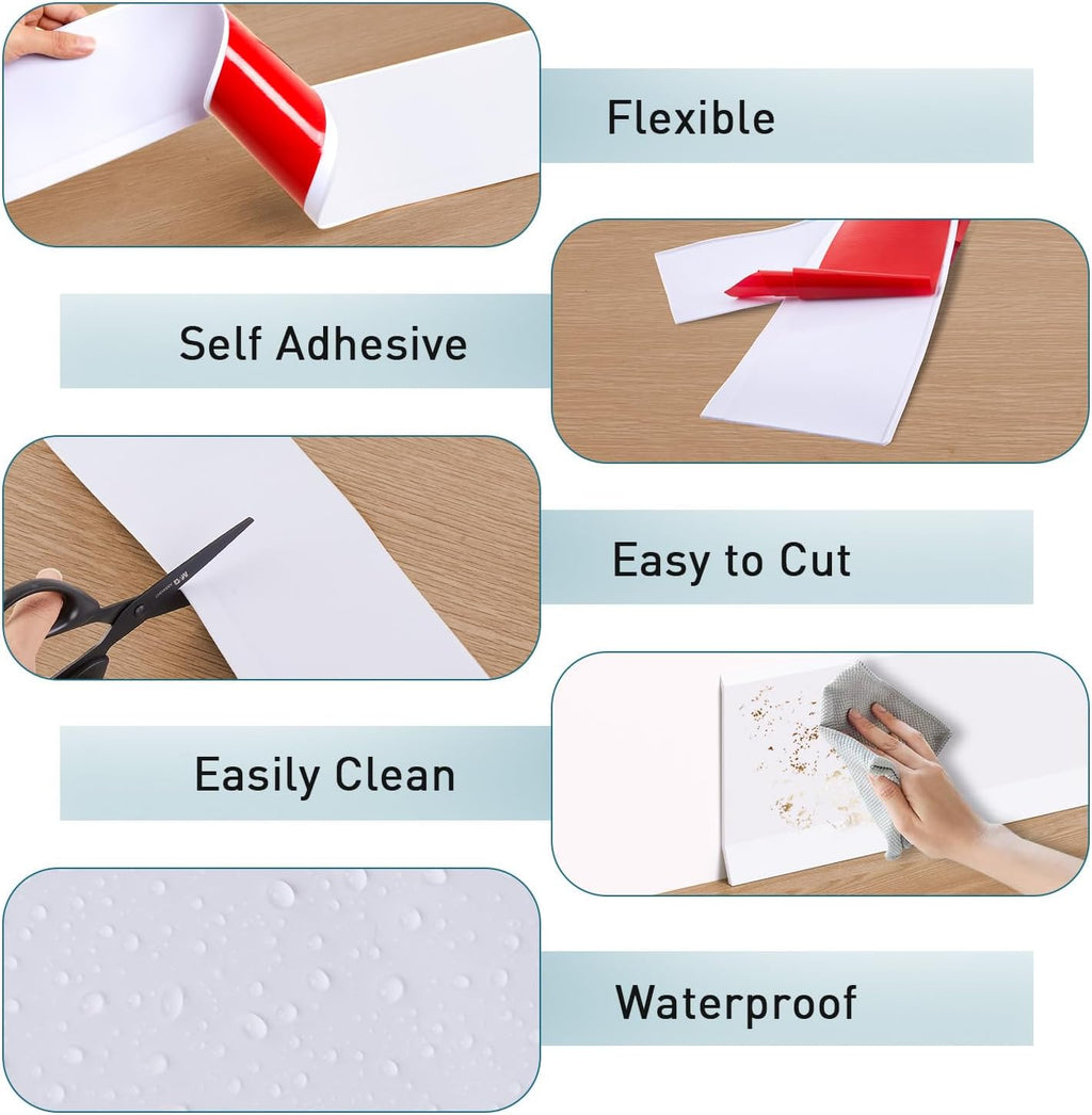 Flexible Baseboard Molding Trim, 4 Inch Vinyl Wall Base with Wider Self-Adhesive Peel and Stick Cove Base, Rubber Wall Base Moulding Trim, 20 Feet, White