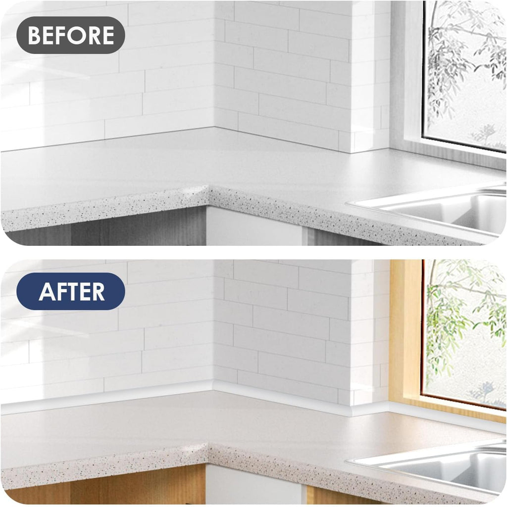 Flexible Quarter Round Molding, 158 Inch Peel and Stick Rubber Quarter Round Trim Molding with Self Adhesive, Waterproof Bendable Molding Trim for Wall Edge Corner,Staircase Cabinet Edge,White