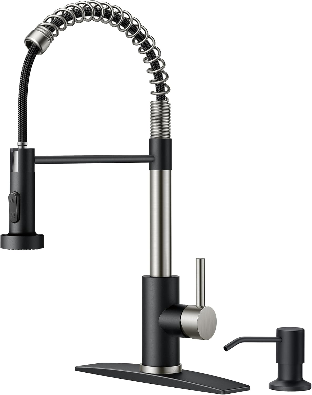 FORIOUS Black Kitchen Faucet with Pull Down Sprayer, Stainless Steel Commercial Single Handle Classic Spring Pull Out Kitchen Sink Faucet for Pot Filler, Farmhouse Camper Bar Laundry Room