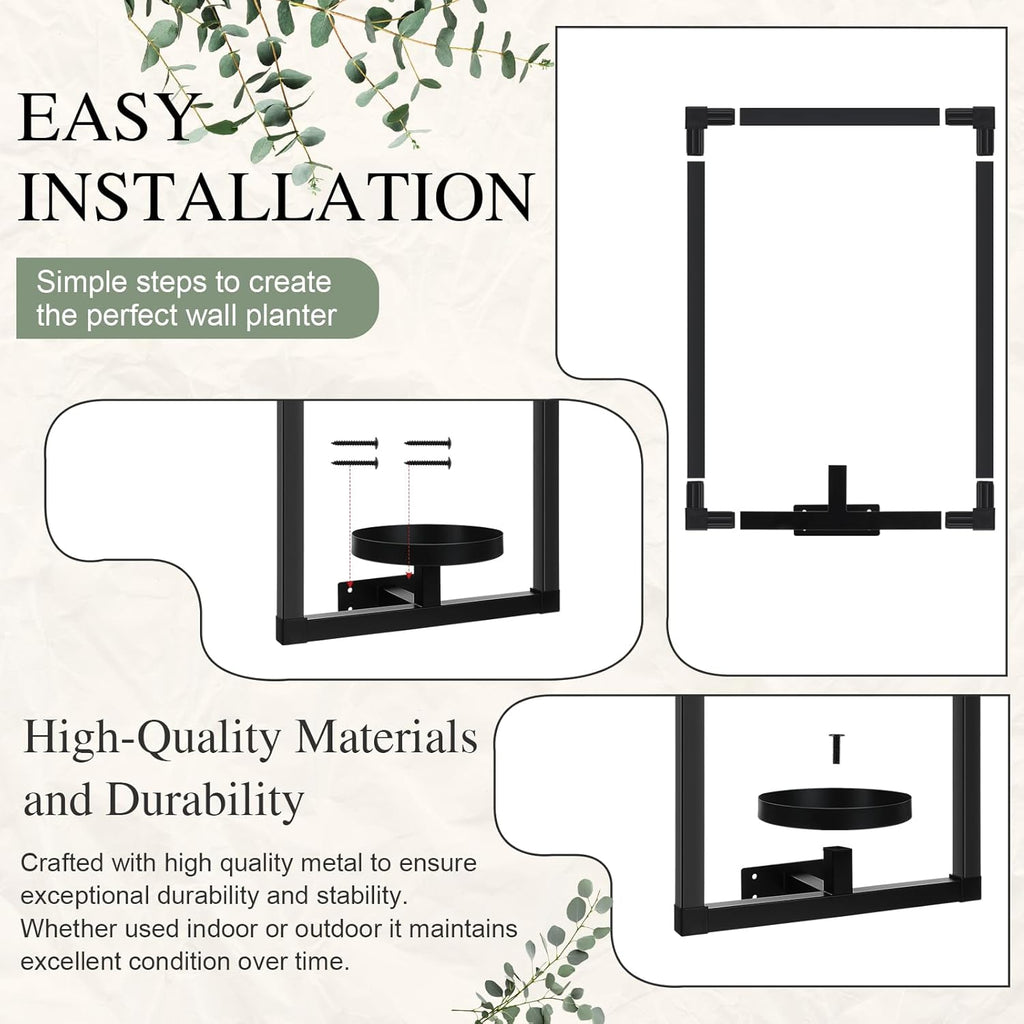 CroBlissful 4 Pcs Wall Plant Holder Wall Planters for Indoor Plants Metal Window Planters Shelves Picture Frame for Indoor Outdoor Living Room Balcony Garden(Rectangle Style)