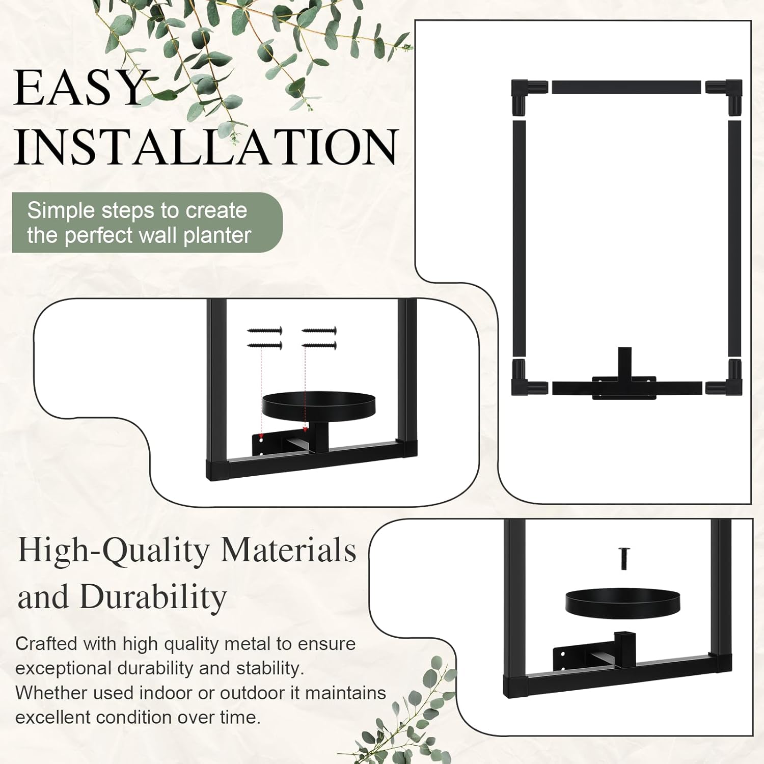 CroBlissful 4 Pcs Wall Plant Holder Wall Planters for Indoor Plants Metal Window Planters Shelves Picture Frame for Indoor Outdoor Living Room Balcony Garden(Rectangle Style)