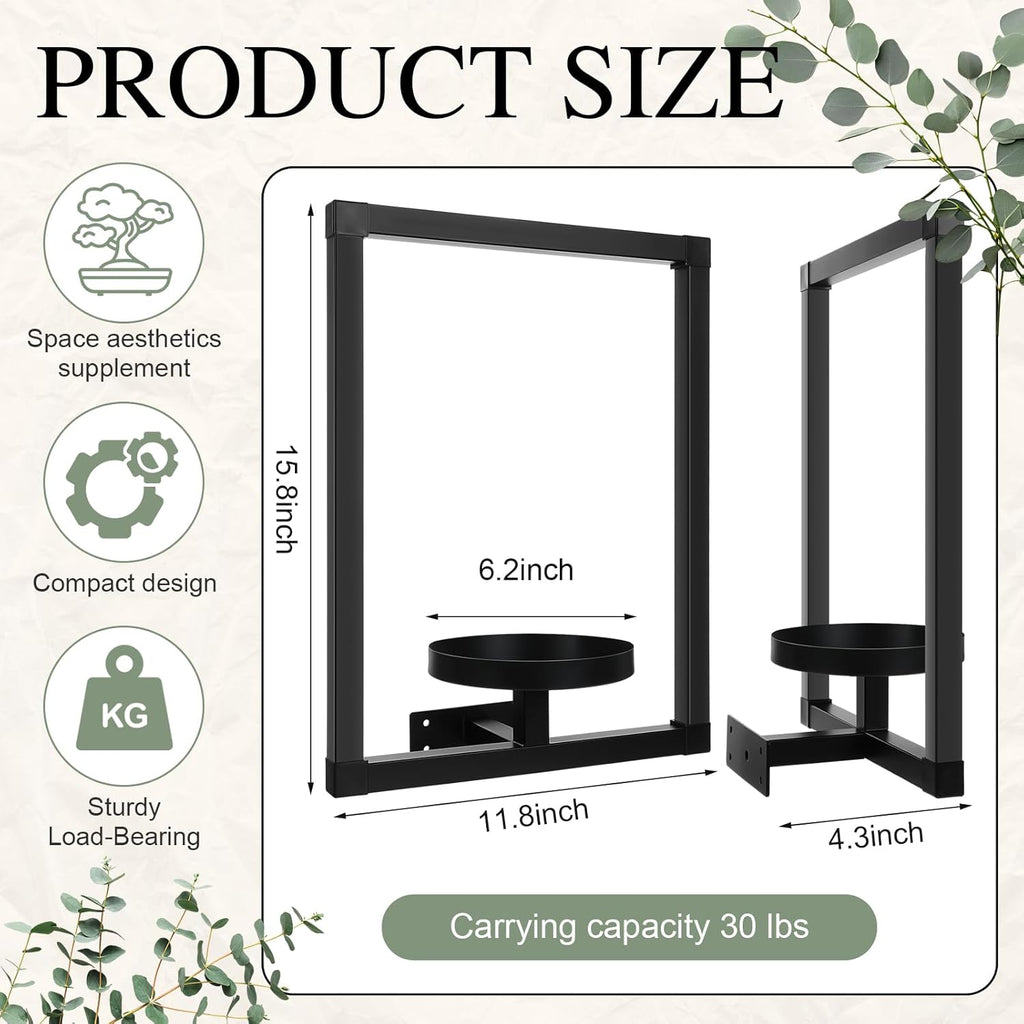 CroBlissful 4 Pcs Wall Plant Holder Wall Planters for Indoor Plants Metal Window Planters Shelves Picture Frame for Indoor Outdoor Living Room Balcony Garden(Rectangle Style)