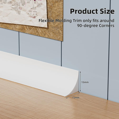 19.6' Flexible Quarter Round Molding, Peel and Stick Shoe Molding Baseboard,Selfadhesive Corner Trim for Wall Floor Edge, Bendable Rubber Trim for Stair,Countertop,Backsplash, Bathroom Bathtub (White)